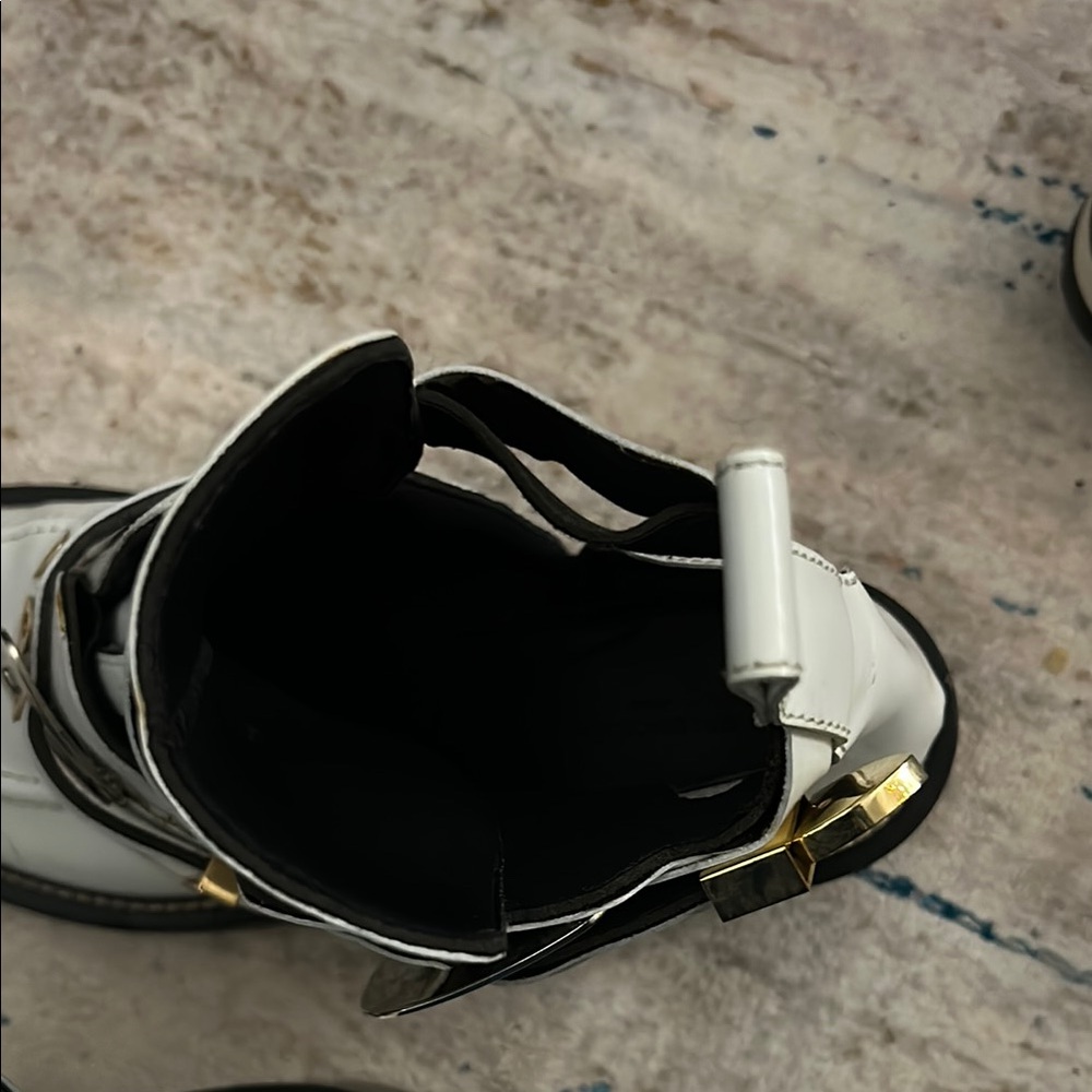 Balenciaga White Combat Boots with Gold Accents - Picture 9 of 11